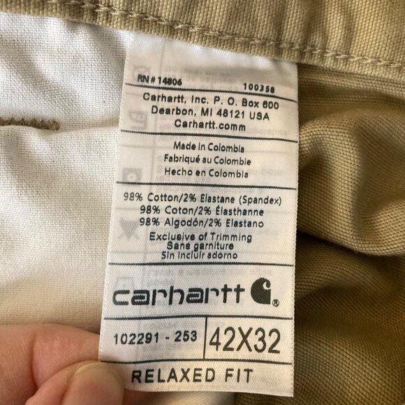 Mens‎ Carhartt Rugged Flex Rigby Dungaree Canvas Pants Dark Khaki 42 x 32 - Picture 6 of 6